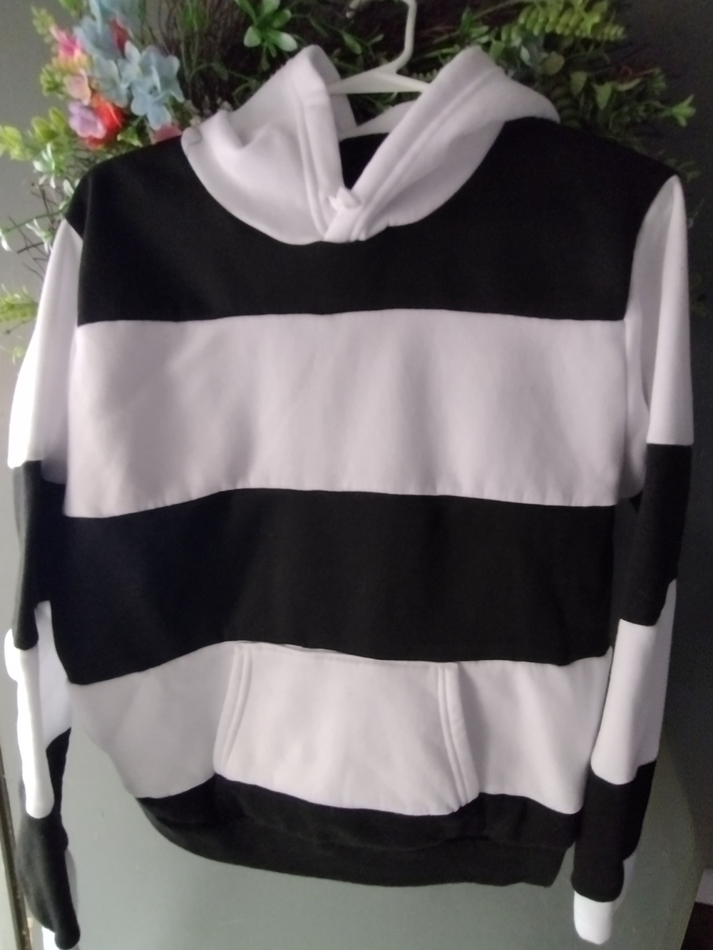Black & White Striped Hooded Sweater